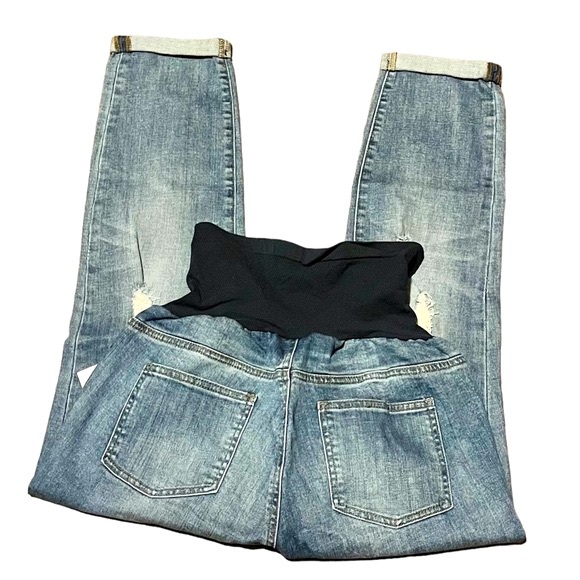 Luxe Essentials Denim Cropped Distressed Maternity Jeans NWT Sz 30 - Picture 3 of 6